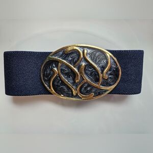 1980s Nan Lewis Stretch Belt Navy Blue Small - Medium
